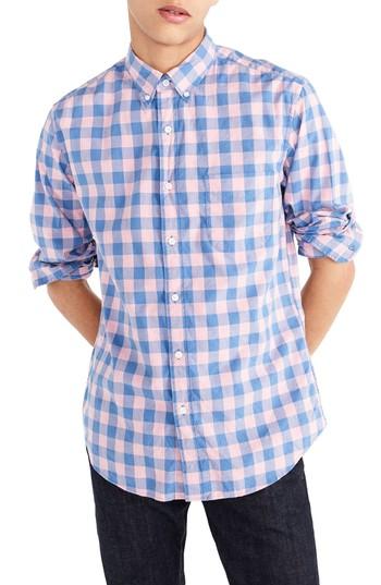 Men's J.crew Slim Fit Stretch Secret Wash Gingham Sport Shirt - Pink