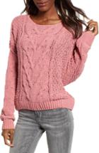 Women's Woven Heart Cable Knit Sweater - Pink