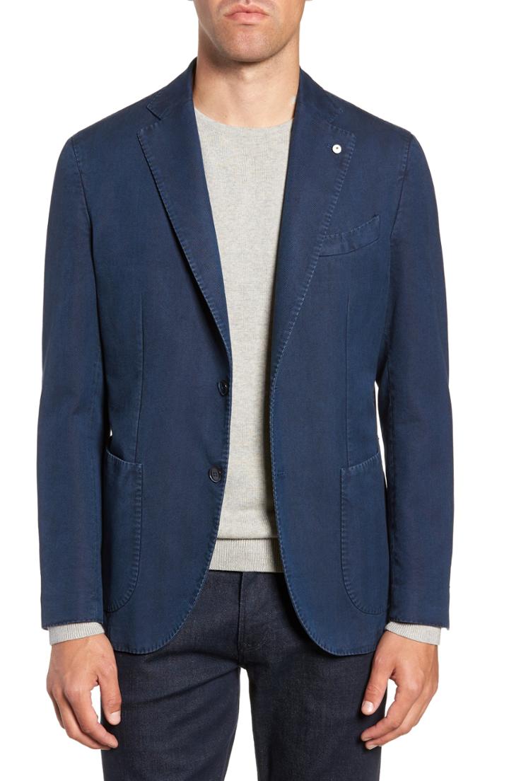 Men's L.b.m 1911 Classic Fit Herringbone Cotton Sport Coat Us / 52 Eu R - Blue