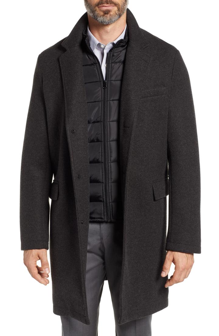 Men's Andrew Marc Cunningham Quilted Bib Inset Topcoat - Grey