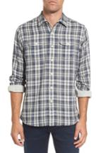 Men's Grayers Saratoga Modern Fit Plaid Double Cloth Sport Shirt, Size - Grey