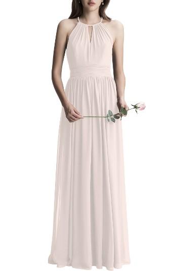Women's #levkoff Keyhole Chiffon A-line Gown - Pink