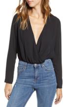 Women's Love, Fire Long Sleeve Surplice Neck Bodysuit - Black