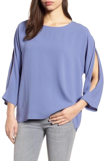 Women's Eileen Fisher Slit Sleeve Silk Top, Size - Blue