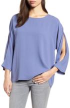 Women's Eileen Fisher Slit Sleeve Silk Top, Size - Blue