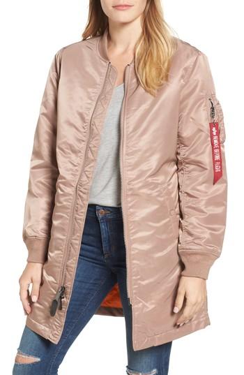 Women's Alpha Industries Water Resistant Long Ma-1 Jacket - Pink