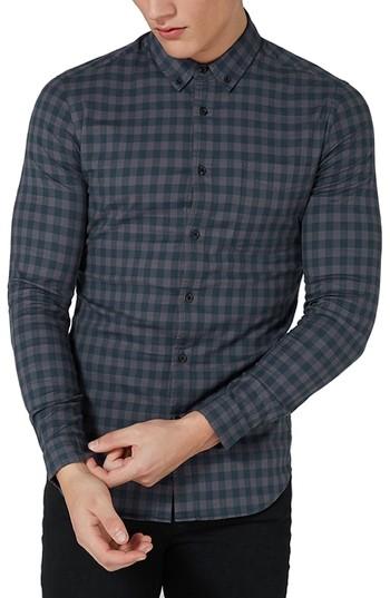 Men's Topman Muscle Fit Gingham Shirt - Blue