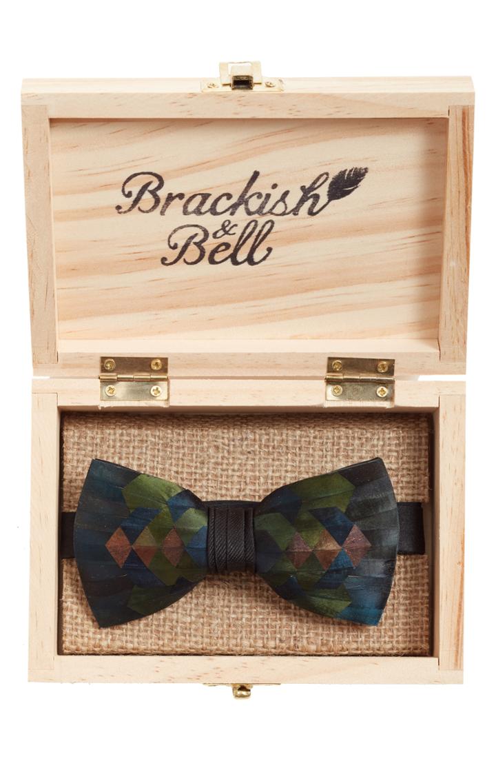 Men's Brackish & Bell Shadow Fox Feather Bow Tie, Size - Blue/green
