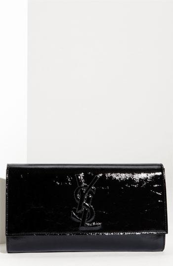 Yves Saint Laurent 'belle De Jour - Large' Patent Envelope Clutch Nero One Size