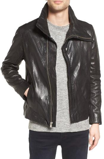 Men's Lamarque Funnel Neck Leather Jacket - Black
