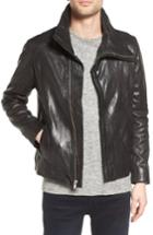 Men's Lamarque Funnel Neck Leather Jacket - Black