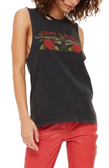 Women's Topshop By And Finally Guns & Roses Slash Tank Us (fits Like 0) - Black