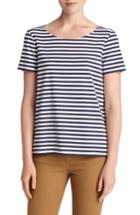 Women's Lafayette 148 New York Stripe Cotton Bateau Neck Tee - Blue