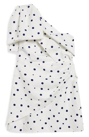 Women's Topshop Dot One-shoulder Bow Minidress Us (fits Like 0) - White