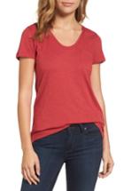Petite Women's Caslon Rounded V-neck Tee, Size P - Red