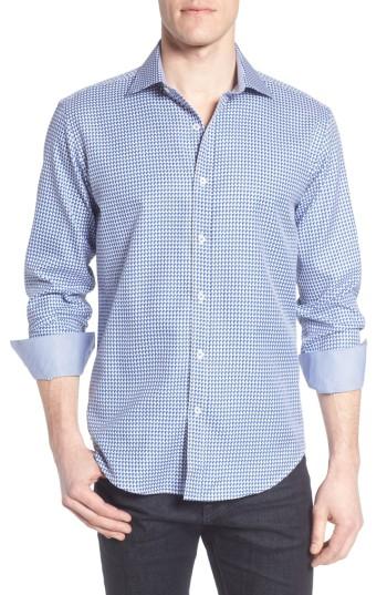 Men's Bugatchi Shaped Fit Geo Sport Shirt - Blue