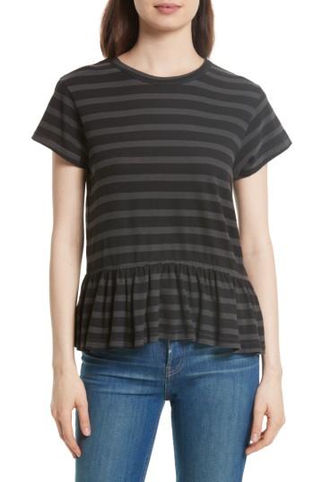 Women's The Great. The Ruffle Stripe Tee - Grey