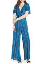Women's Band Of Gypsies Knot Front Stripe Jumpsuit - Blue