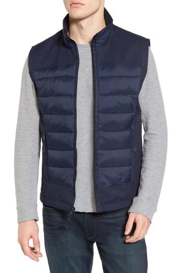 Men's Black Rivet Quilted Vest With Detachable Hooded Bib, Size - Blue