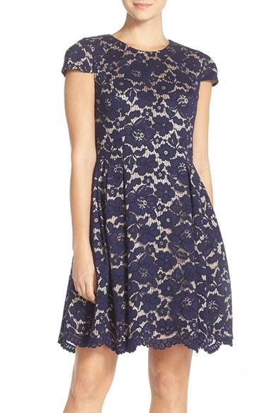 Women's Vince Camuto Lace Fit & Flare Dress - Blue