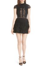 Women's Alice + Olivia Rosetta Pleat Tiered Minidress - Black