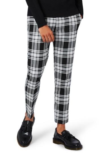 Men's Topman Plaid Ultra Skinny Fit Crop Trousers X 32 - Black