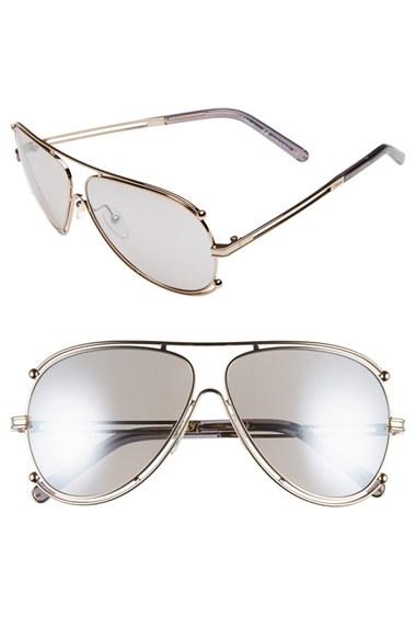 Women's Chloe 'isidora' 61mm Aviator Sunglasses - Gold/ Grey
