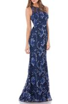Women's Carmen Marc Valvo Infusion Sequin Embroidered Trumpet Gown - Blue