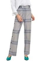 Women's Topshop Plaid Popper Wide Leg Trousers Us (fits Like 0) - Grey