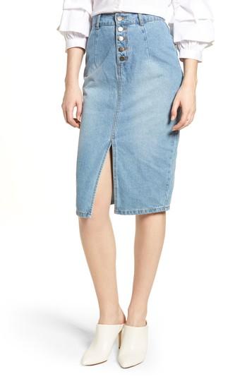 Women's Lost Ink Essential Button Front Denim Skirt - Blue