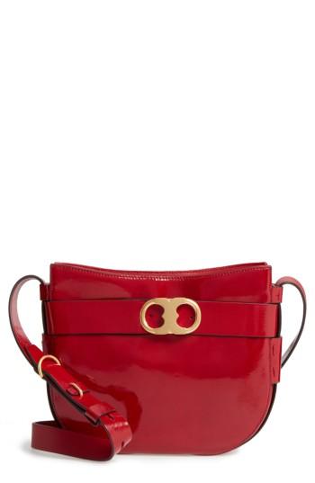 Tory Burch Gemini Link Patent Leather Crossbody Bag - Red