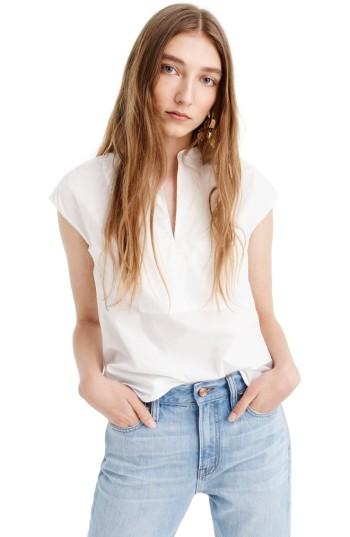 Women's J.crew Cotton Poplin Cap Sleeve Top - White