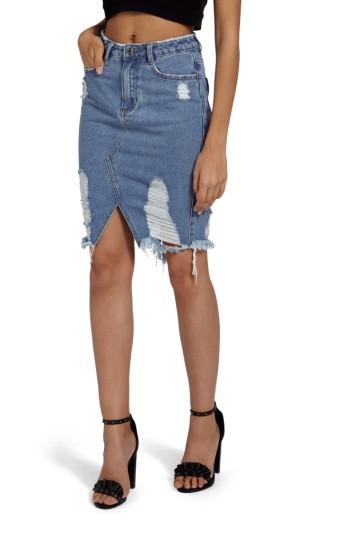 Women's Missguided Distressed Denim Skirt Us / 6 Uk Tall - Blue