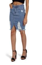 Women's Missguided Distressed Denim Skirt Us / 6 Uk Tall - Blue