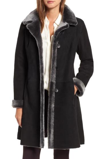 Women's Hiso Reversible Genuine Shearling Coat - Black