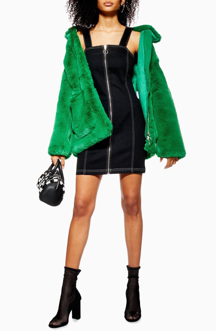 Women's Topshop Stretch Denim Zip Dress Us (fits Like 0) - Black