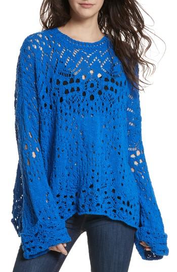 Women's Free People Traveling Lace Sweater - Blue