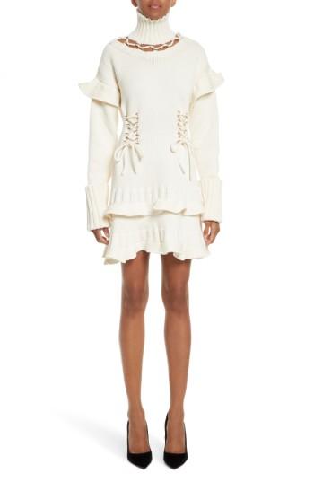 Women's Alexander Mcqueen Lace-up Turtleneck Sweater Dress - Ivory