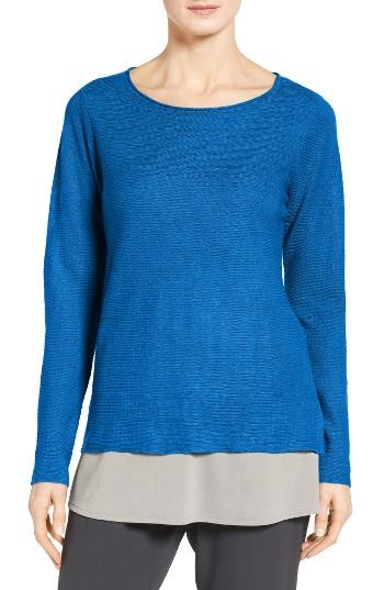 Petite Women's Eileen Fisher Bateau Neck Organic Linen Sweater, Size P - Blue