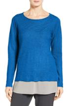 Petite Women's Eileen Fisher Bateau Neck Organic Linen Sweater, Size P - Blue