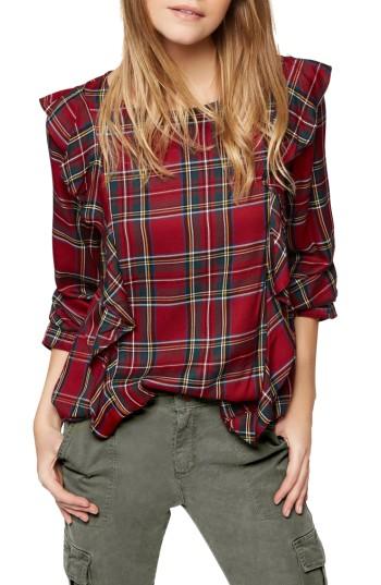 Women's Sanctuary Scout Plaid Ruffle Top - Red