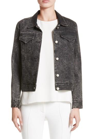 Women's Adam Lippes Stretch Denim Jacket With Imitation Pearl - Black