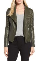 Women's Nordstrom Signature Stand Collar Leather Jacket - Green