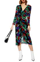 Women's Topshop Raven Floral Midi Dress Us (fits Like 0) - Black