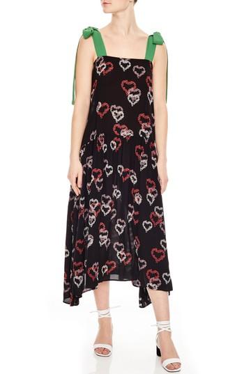 Women's Sandro Floral Hearts Tie Strap Midi Dress Us / 34 Fr - Black