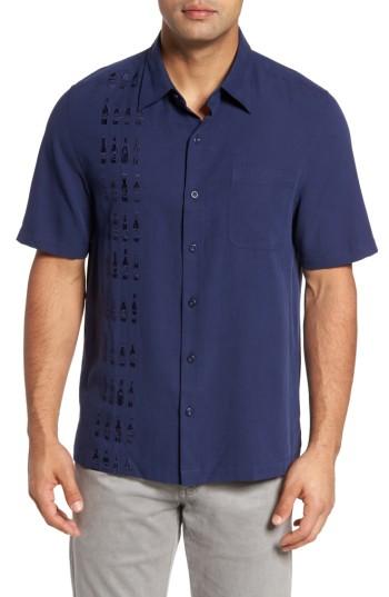 Men's Nat Nast Summit Regular Fit Embroidered Silk Blend Sport Shirt - Blue