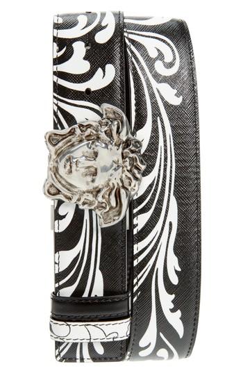 Men's Versace First Line Reversible Leather Belt Eu - Black Multi