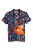 Men's Ted Baker London Ballgo Flamingo Print Polo Shirt (s) - Blue