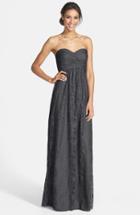 Women's Amsale Pleated Lace Sweetheart Strapless Gown - Grey