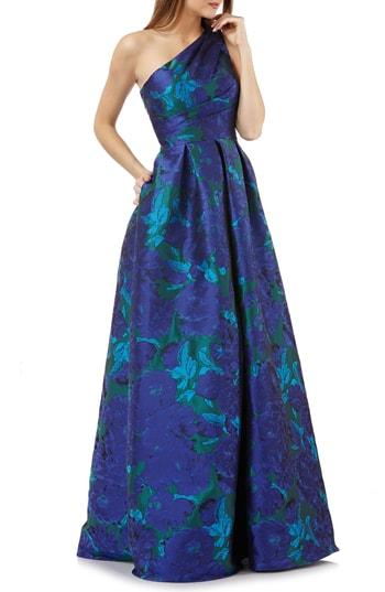 Women's Carmen Marc Valvo Infusion One-shoulder Ballgown - Blue